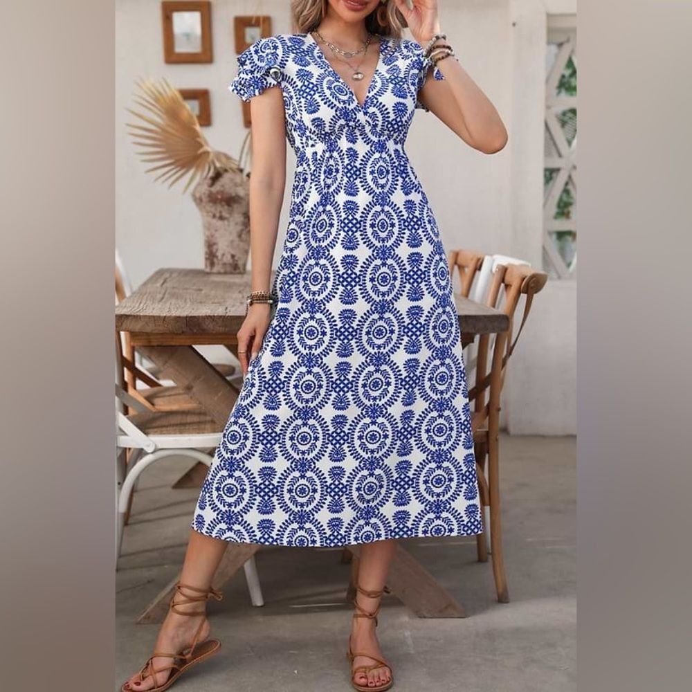 Large Maxi dress, Flowy - midi ruffle sleeve boho maxi dress, Cupshe